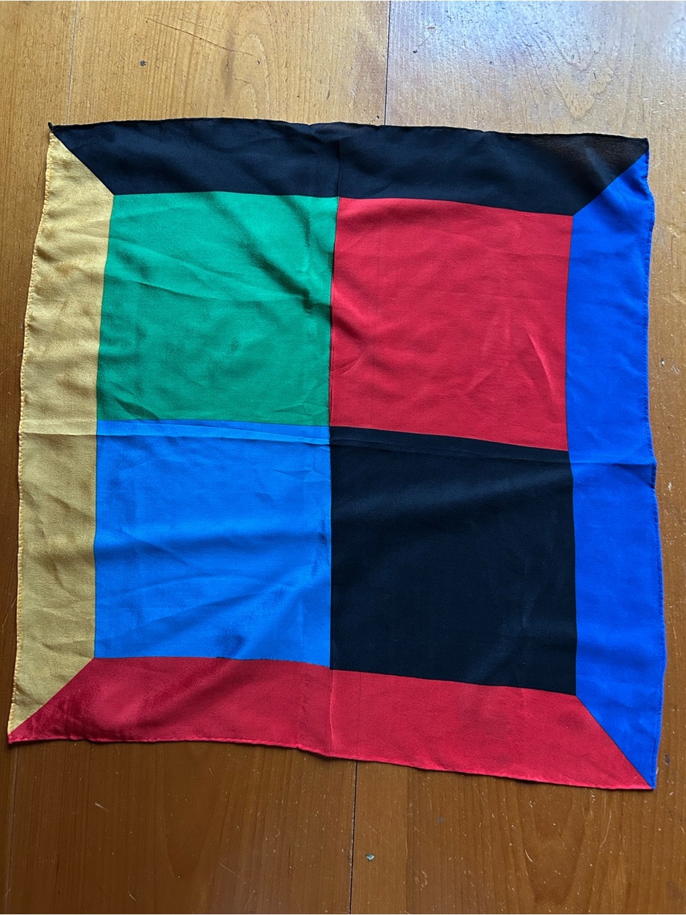 Colorblock Silk Square Scarf - Red, Blue, Green, Black, Gold